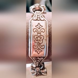 Vintage Brighton Silvertone with Brown leather and Flower wrist band bracelet.